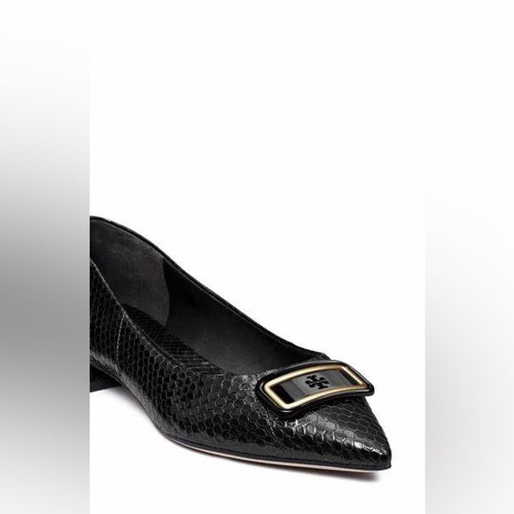 Tory Burch Georgia Point Toe Black WaterSnake Heels Flats 6.5